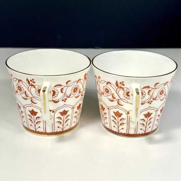 Vintage Royal Crown Derby Rougemont Pattern Tea Cups Gold Trim England Set of 2 - Picture 5 of 11
